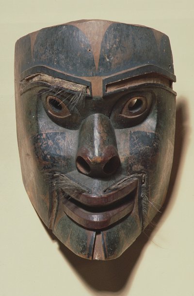 Máscara de rostro humano Kwakiutl, c.1875 (madera pintada) de American School